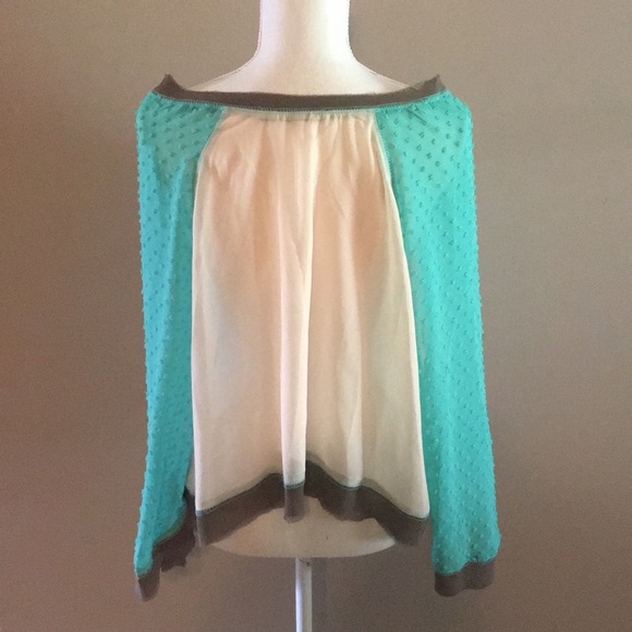 Doe & Rae Sheer Top with Dolman Swiss Dot Sleeves - Picture 3 of 8